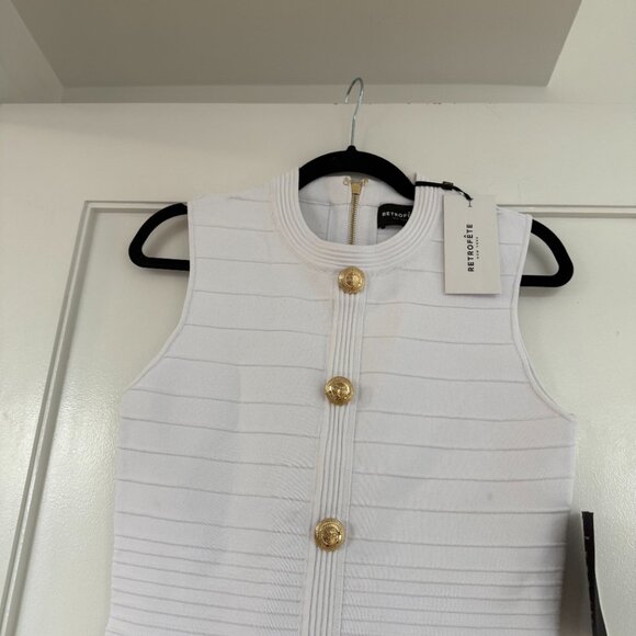 NWT Retrofête Laurel Bandage Knit Mini Dress Optic White Button Down Sleeveless - Picture 7 of 9